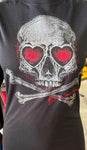 HOT LEATHERS LADIES SMALL BLACK TSHIRT HEART EYE SKULL "BLESS YOUR HEART"