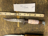 Vtg Swirl Bakelite Stacked Leather Custom Handle Hunting Knife Fixed Blade 4 1/2