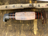 Vtg Swirl Bakelite Stacked Leather Custom Handle Hunting Knife Fixed Blade 4 1/2