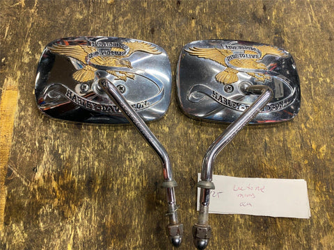 Live To Ride Gold Eagle Mirrors Harley Touring Softail FXR Ultra classic OEM pr!