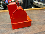 1950s Vtg UNCLE SAM'S 3-COIN ORANGE METAL CASH REGISTER TIN TOY BANK