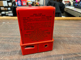 1950s Vtg UNCLE SAM'S 3-COIN ORANGE METAL CASH REGISTER TIN TOY BANK