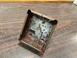 1950s Vtg UNCLE SAM'S 3-COIN ORANGE METAL CASH REGISTER TIN TOY BANK