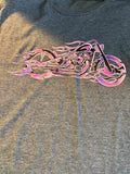 HOT LEATHERS LADIES MEDIUM GRAY TSHIRT PINK/PURPLE FLAME BIKE