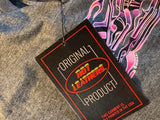HOT LEATHERS LADIES MEDIUM GRAY TSHIRT PINK/PURPLE FLAME BIKE