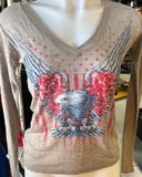 HOT LEATHERS LADIES MEDIUM LONG SLEEVE V-NECK UP WING EAGLE