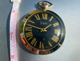Sheffield Pocket Watch Black Face Gold trim Vtg Aluminum Case Works