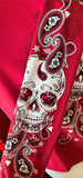 LADIES SIZE LARGE LONG SLEEVE RED TSHIRT PAISLEY SUGAR SKULL PRINT