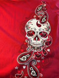LADIES SIZE LARGE LONG SLEEVE RED TSHIRT PAISLEY SUGAR SKULL PRINT
