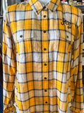 HARLEY DAVIDSON LADIES LARGE BLACK/GOLD/WHITE PLAID SHIRT NEW!
