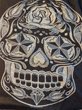 HOT LEATHERS LADIES SIZE LARGE BLACK TSHIRT SUGAR SKULL 3/4 LENGTH SLEEVE