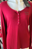 HARLEY DAVIDSON LADIES SIZE LARGE BURGUNDY LONG SLEEVE BUTTON TOP RIBBED SHIRT