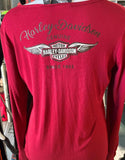 HARLEY DAVIDSON LADIES SIZE LARGE BURGUNDY LONG SLEEVE BUTTON TOP RIBBED SHIRT