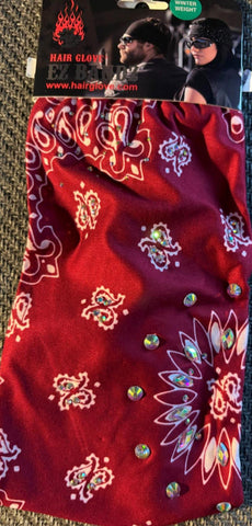 HAIR GLOVE EZ BANDZ WINTER WEIGHT BURGUNDY "PAISLEY PRINT BLING" BIKER HEADBAND