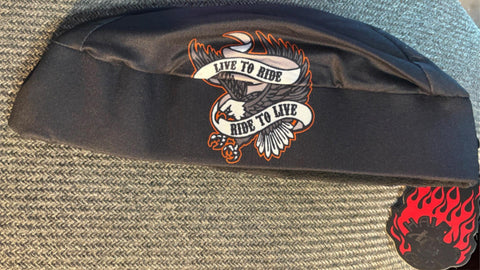 HAIR GLOVE SKULL CAP WINTER WEIGHT BLACK "LIVE TO RIDE" BIKER MOTORCYCLE BANDANA