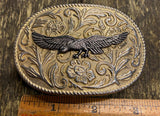 Vtg Belt Buckle Western Cowboy Fancy Eagle Floral Scroll 70's Dress Acc Rodeo!