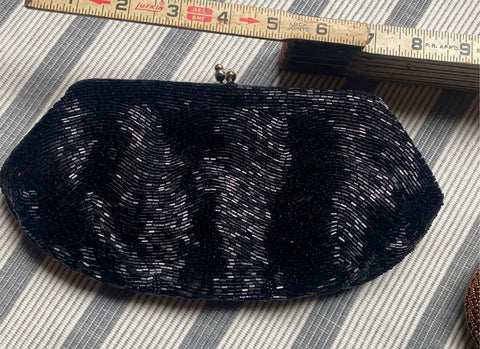 Vtg Black ladies coin Purse Beads 1940's Clothing Accessories Japan WW2 Dress