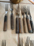 Antique Civil War Utensils 3-Tine Forks Wooden Handle Flatware Pewter 1860's Lot