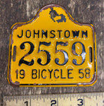 1958 Vtg Bicycle License Plate Johnstown PA Cruiser Schwinn Elgin Higgins Balloo