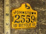 1958 Vtg Bicycle License Plate Johnstown PA Cruiser Schwinn Elgin Higgins Balloo