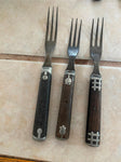 Antique Civil War Utensils 3-Tine Forks Wooden Handle Flatware Pewter 1860's Lot