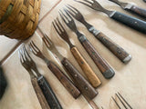 Antique Civil War Utensils 3-Tine Forks Wooden Handle Flatware Pewter 1860's Lot