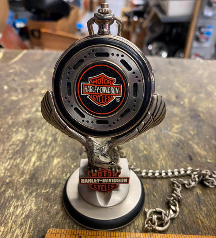 Harley Heritage Softail Custom Franklin Mint Pocket Watch & Stand EAgle Vtg Acc!