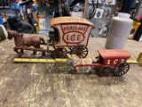 Pair Cast Iron Ice Horse Carriage Driver Vtg Pure lake Toys Wagon Cart Collectib