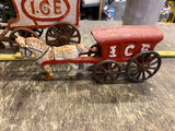 Pair Cast Iron Ice Horse Carriage Driver Vtg Pure lake Toys Wagon Cart Collectib