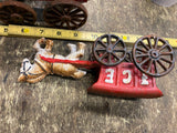 Pair Cast Iron Ice Horse Carriage Driver Vtg Pure lake Toys Wagon Cart Collectib