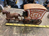 Pair Cast Iron Ice Horse Carriage Driver Vtg Pure lake Toys Wagon Cart Collectib
