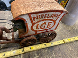 Pair Cast Iron Ice Horse Carriage Driver Vtg Pure lake Toys Wagon Cart Collectib