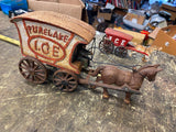 Pair Cast Iron Ice Horse Carriage Driver Vtg Pure lake Toys Wagon Cart Collectib