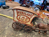 Pair Cast Iron Ice Horse Carriage Driver Vtg Pure lake Toys Wagon Cart Collectib