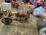 Pair Cast Iron Ice Horse Carriage Driver Vtg Pure lake Toys Wagon Cart Collectib