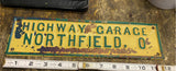 Vtg 30s Northfield Ohio License Plate Topper Highway Garage Car Dealer Auto Sign