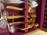 heirloom silver-plated flatware set Rogers bros Gold Wood Box Case Vtg Silverwar