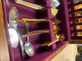 heirloom silver-plated flatware set Rogers bros Gold Wood Box Case Vtg Silverwar