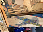 Vtg Joe Ott Flying Battle Plane Kit 45" Spitfire Wood Model Airplane Large Box!