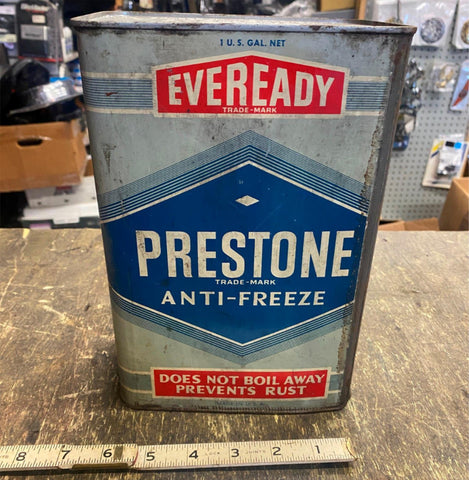 1930's Eveready Prestone Anti-freeze 1 Gallon Can Tin Auto Oil Gas collector!