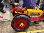 Vtg Louis Marx 50's Tin Toy Tractor front Loader Driver Litho Farm Equipment!