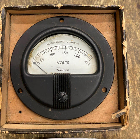 Simpson Model 125 Meter Gauge 0-250 Volts AC Amp Industrial Equipment Panel