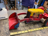 Vtg Louis Marx 50's Tin Toy Tractor front Loader Driver Litho Farm Equipment!
