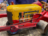 Vtg Louis Marx 50's Tin Toy Tractor front Loader Driver Litho Farm Equipment!