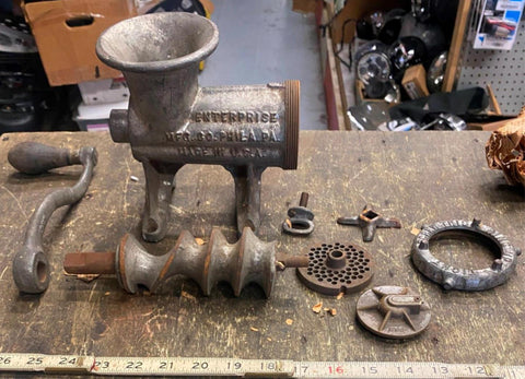 Vtg Antique Enterprise Tinned No. # 12 Meat Chopper Grinder USA Butcher Kitchen