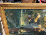 Vtg 1930's Dawn of Intelligence Picture Painting Print Framed Antique Peasant Fa