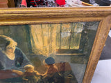 Vtg 1930's Dawn of Intelligence Picture Painting Print Framed Antique Peasant Fa