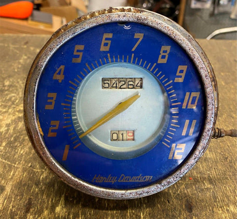 vtg oem Panhead Blue face Speedometer Factory Original Harley Beck Face Works!