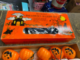 Vtg Jack O lantern Pumpkin Blow Mold String Lights Halloween Decor Set Orig Box!