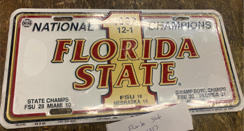 Florida state University FSU 1993 National Champs Vtg License Plate Swamp bowl